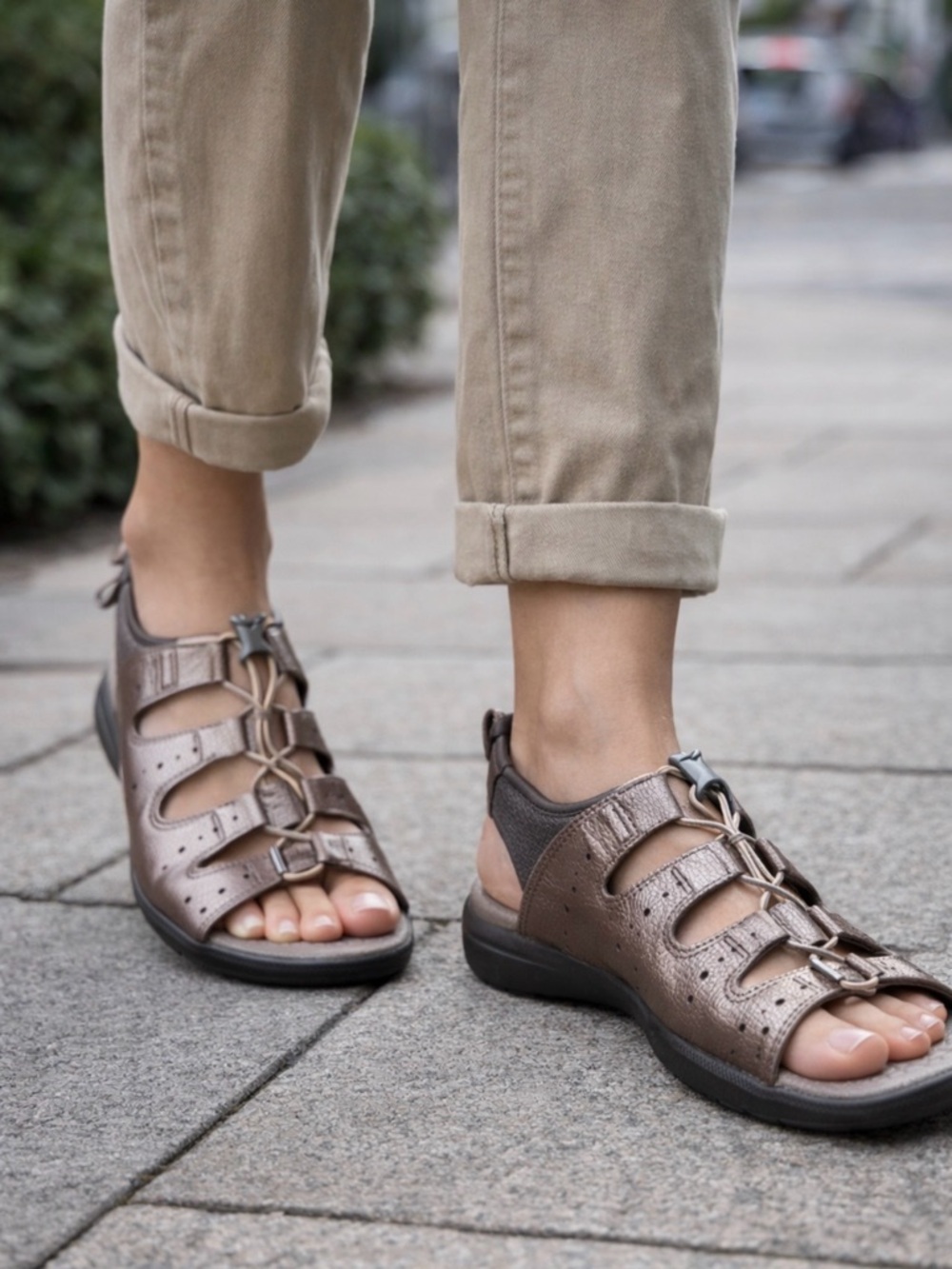 ECCO Brown Leather Sport Sandals Womens 7.5 EU 38 Comfort Walking Travel
